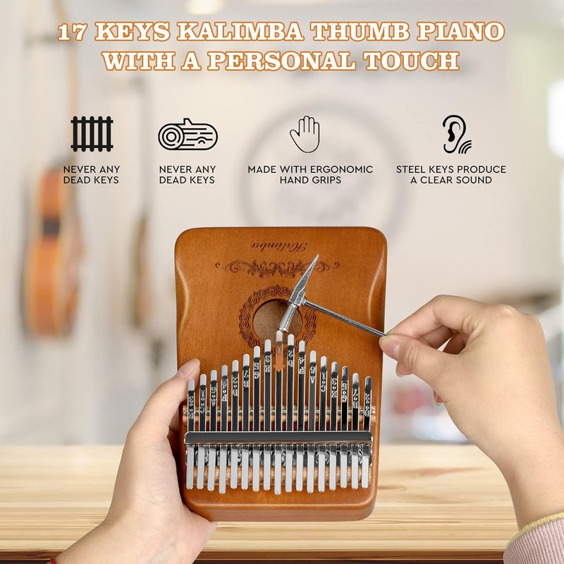 Flyott Kalimba Thumb Piano 17 Keys, Finger Piano Musical Instruments, Mbira Music Kids Gifts Adult Beginners Hand Pianos Brown - Image 5